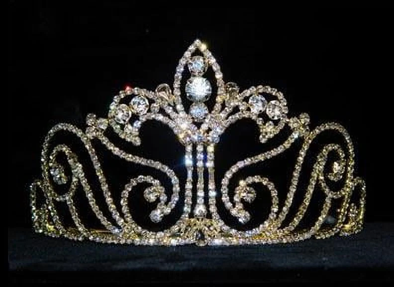 #12738G Medium Fleur Di Lis Tiara - Gold Plated