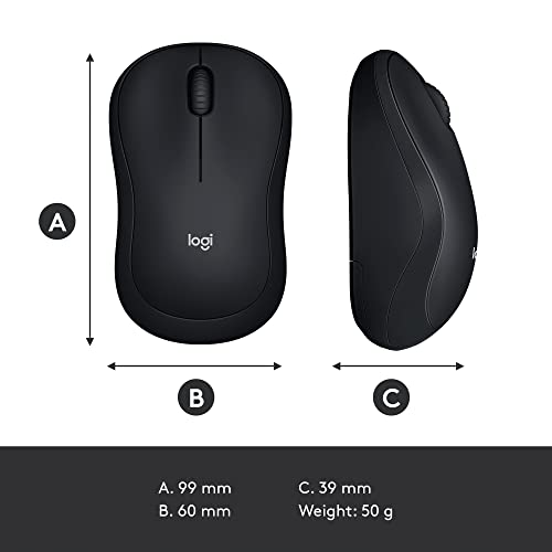 Logitech M185 Wireless Mouse, 2.4GHz with USB Mini Receiver, 12-Month Battery Life, 1000 DPI Optical Tracking, Ambidextrous PC/Mac/Laptop - Swift Grey