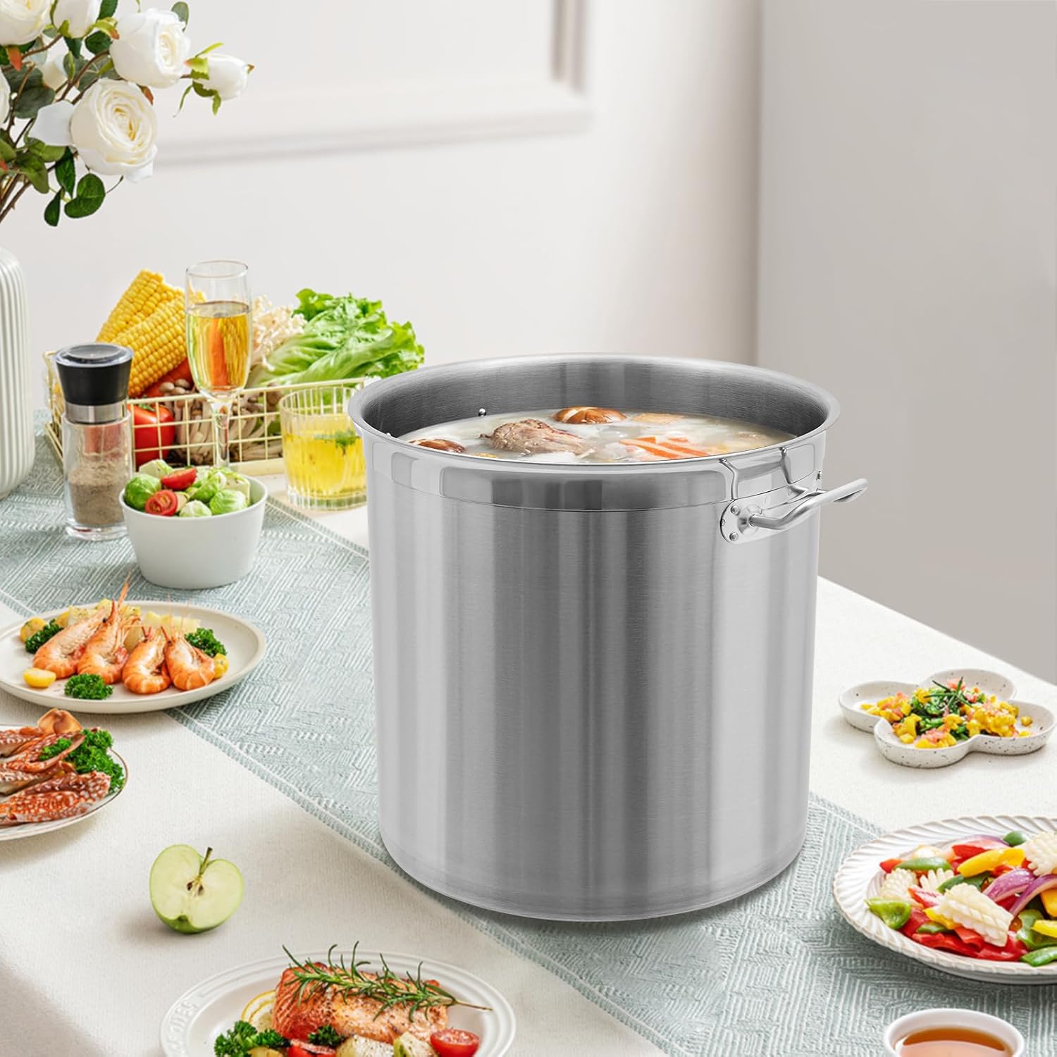 36 QT Stainless Steel Stock Pot For Seafood Boil Pot with Handle, Cookware for Crawfish Crab Shrimp Lobster Boiling Pot, Turkey Fryer Pot, Tamale Steamer Pot with Strainer