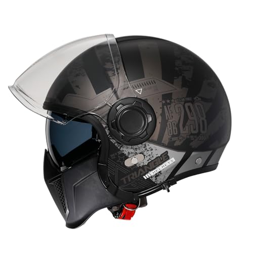 TRIANGLE Open Face Motorcycle Helmet 3/4 Half for Men with Extra Clear Visor Cruiser Scooter Street Bike DOT Approved Unisex-Adult