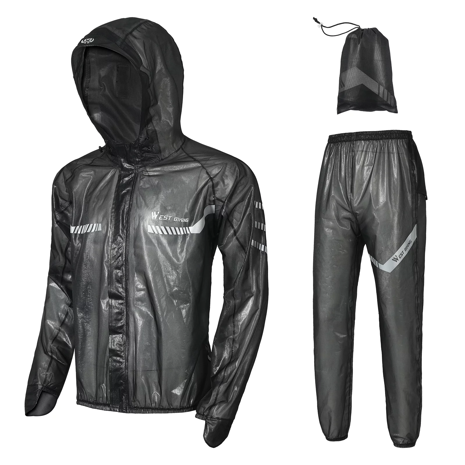 WEST BIKING Outdoor Raincoat Suits Waterproof Sports Casual Cycling Coat and Pants for Women Men, Black M