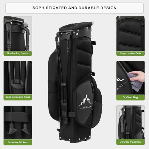 Lightweight Golf Stand Bag with 5 Way Full-Length Dividers, Semi-Concealed Stand, Folding Base, Adjustable Dual Straps and 8 Pockets