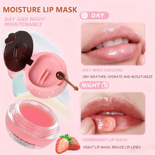 6 PCS Bee Lip Balm Mask Honey Pot, Honey Lip Balm Bulk, Moisturizing Lip Sleep Masks Hydrating Prevention Dry and Crack Lip Scrubs, Propolis Lip Mask Overnight Reduce Lip Lines
