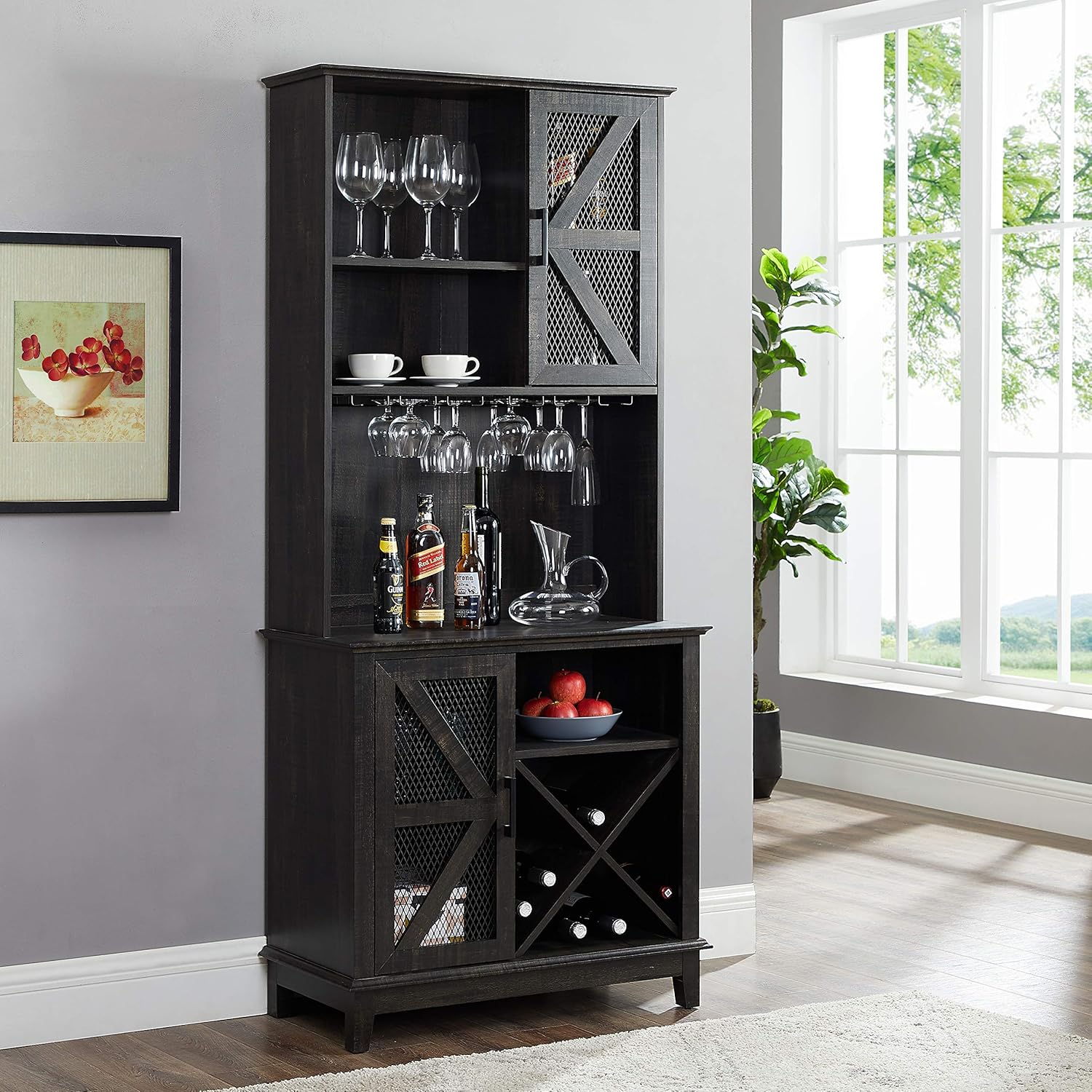 Elegant Bar Cabinet with Reclaimed Wood Finish