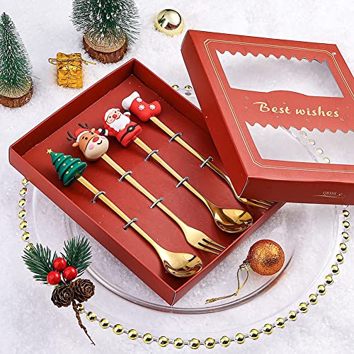 Stainless Steel Christmas Tree Tea Spoon Set - 6pcs (Xmas Coffee, Dinner, Dessert, Stirring, Ice Cream) Creative Tableware Gift, Holiday Party Supply