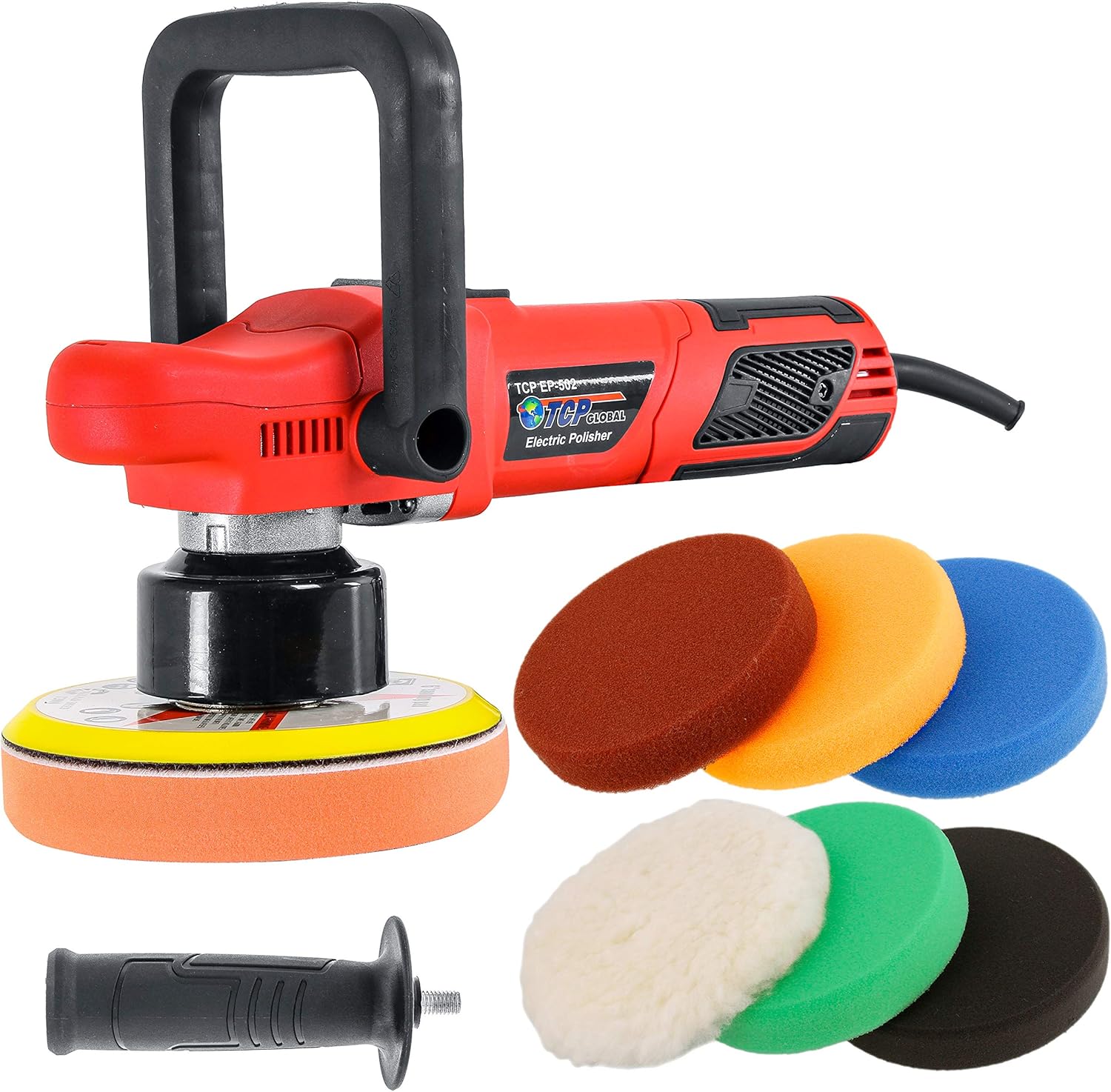 TCP Global Model EP-502-6 Variable Speed Random Orbit Dual-Action Polisher with a 6 Pad Professional Buffing and Polishing Kit - Buff, Polish & Detail Car Auto Paint