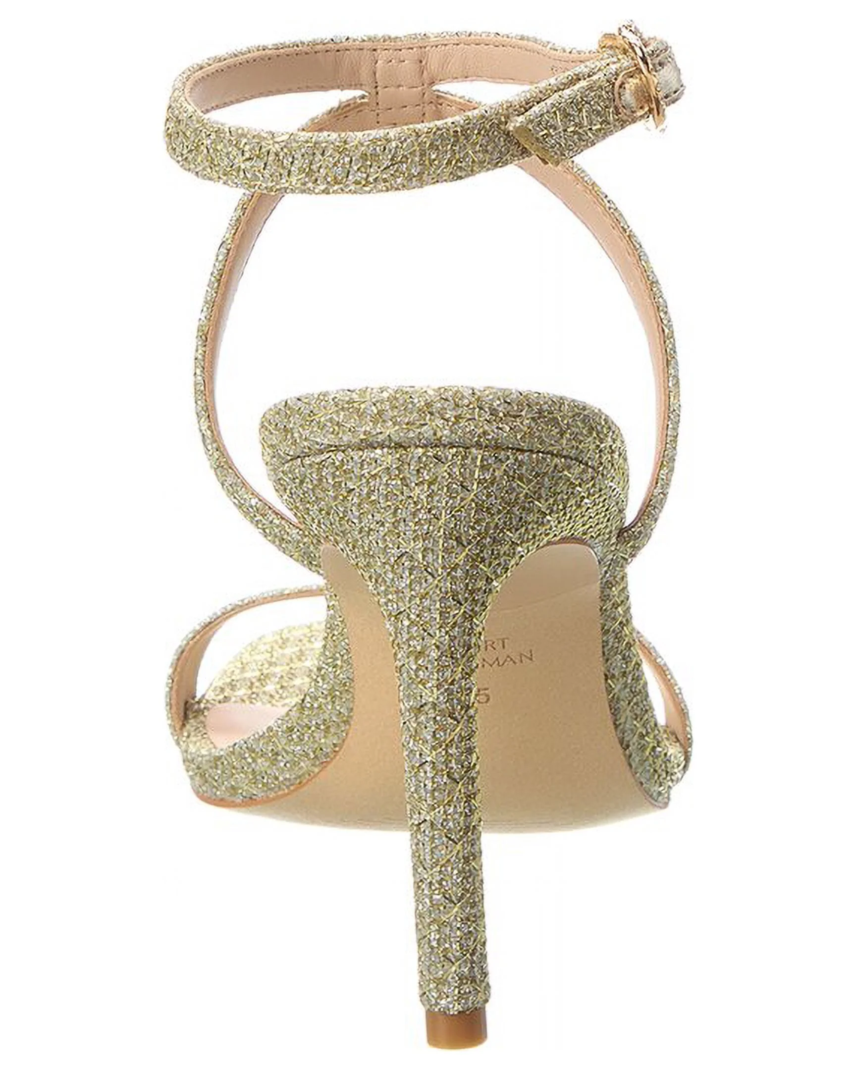 Stuart Weitzman Crystal Buckle 95 Glitter Sandal, 7.5, Gold