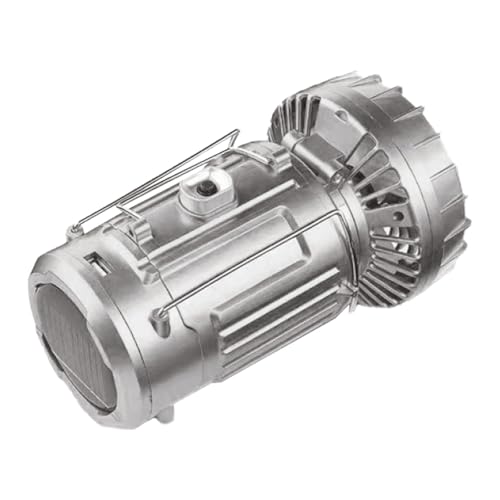 5-in-1 Portable LED Camping Lantern with Fan, Solar/USB Rechargeable, Light Power Outages & Phone Charger, Lightweight ABS for Tent, Hiking, Emergency Survival Gear Essentials (Silver, 17.7X10X7.7cm)