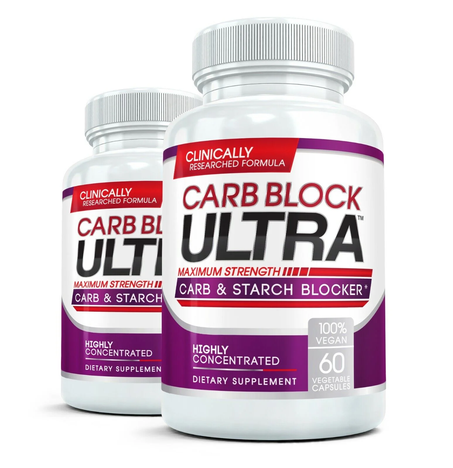 CARB BLOCK Best Starch & Fat Blocker Weight Loss Diet Pill - 60 Capsules (Pack 0f 2)
