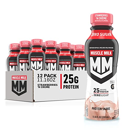 Muscle Milk Genuine Protein Shake, Vanilla Creme, 11.16 Fl Oz Bottle, 12 Pack, 25g Protein, Zero Sugar, Calcium, Vitamins A, C & D, 5g Fiber, Energizing Snack, Workout Recovery, Packaging May Vary