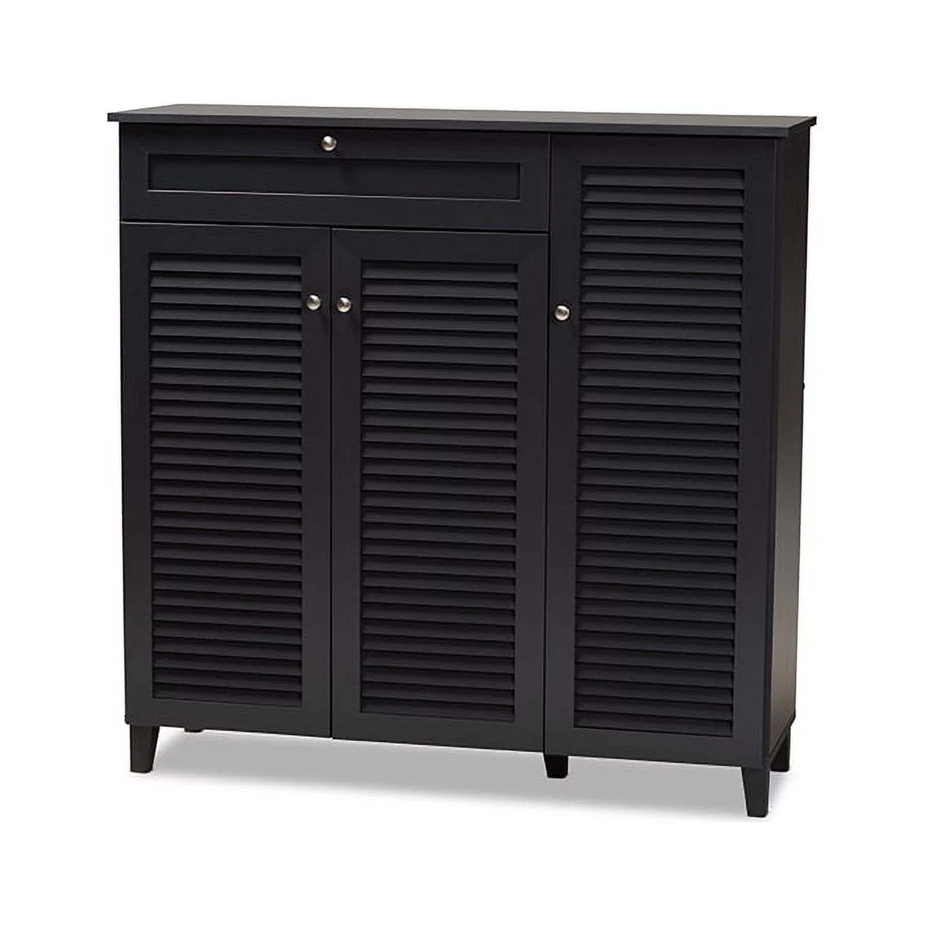 Baxton Studio Coolidge Modern and Contemporary Dark Grey Finished 11-Shelf Wood Shoe Storage Cabinet with Drawer