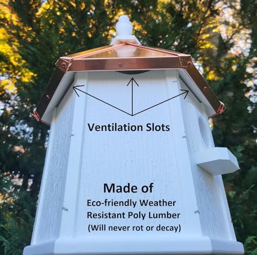 2 Holes Amish Handmade Copper Roof Birdhouse With Individual Perches, Duplex 2 Nesting Compartments, Bluebird Songbird Bird House US Made