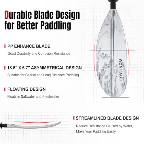 Kayak Paddles with Alloy Shaft and PP Blade, Floating Kayaking Oars, Adjustable 230-250 cm/90-98 Inches, 210-230 cm/82-90 Inches