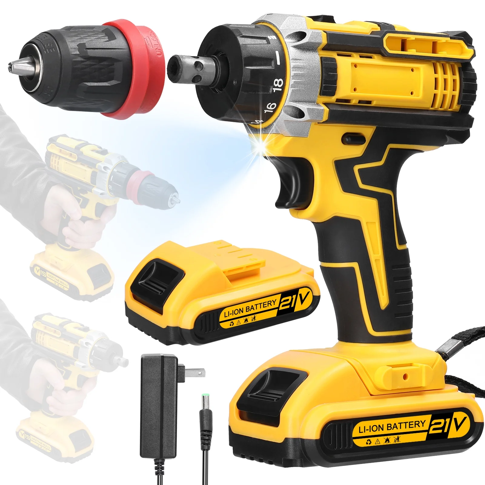 Walmeck Electric screwdriver,Driver Appliances Furniture Drill Screwdriver Tool Torque Brushed Drill Set Lithium Drill 21V Drill 2in1 Drill Appliances Furniture Installation Power Tool Brushed Motor