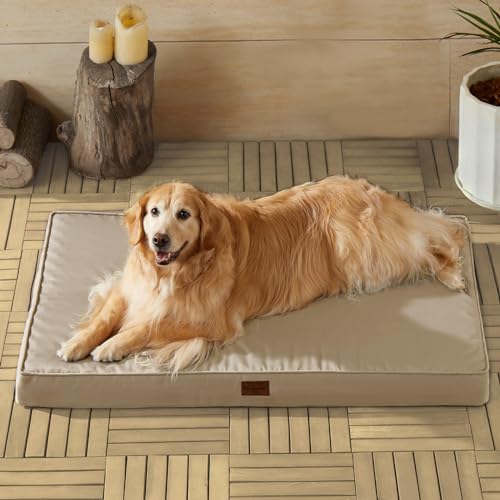 BFPETHOME Outdoor Dog Beds for Large Dogs, Waterproof Dog Bed for Medium, Large, Extra Large Dogs, Orthopedic Pet Bed with Removable Washable Cover, Egg Crate Foam Pet Bed Mat. (36 x 27 in, Grey)