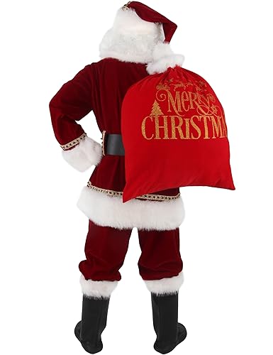 Santa Claus Costume for Men Deluxe Christmas Santa Suit 11pcs Red Adult Professional Xmas Cosplay Party Holiday Outfit