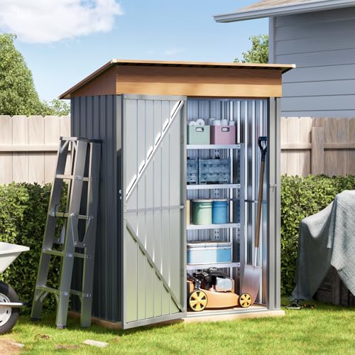5x3FT Multi-Used Shed & Outdoor Storage Shed with Lockable Door, Compact Metal Tool Shed for Garden, Backyard, Patio, Utility, and Various Storage Shed(Matte Gray)