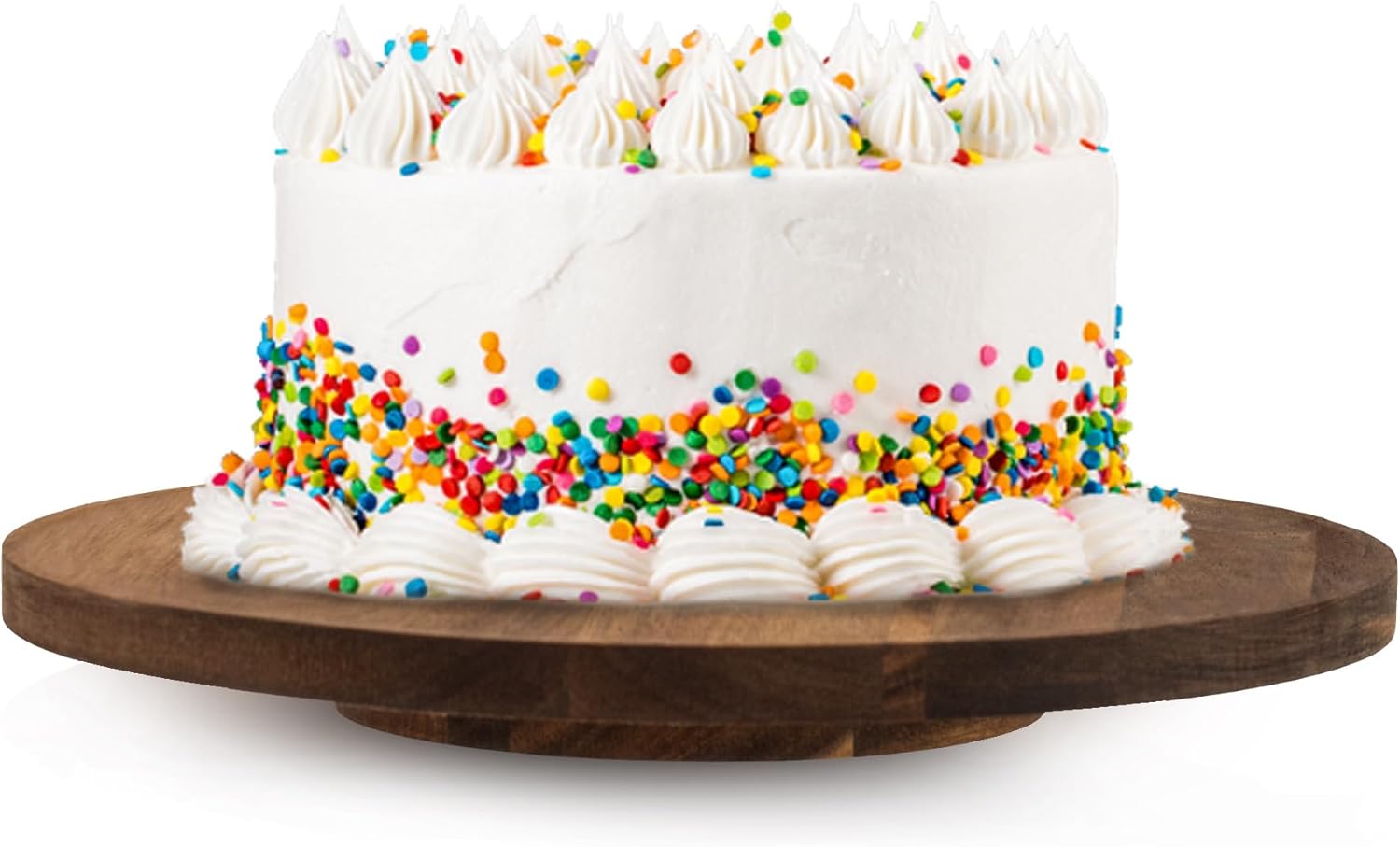 NWK Wood Cake Stand-Lazy Susan-360° Turnable Organizer Acacia Wood for up to 12inch Cake Display for Cabinet Kitchen Rustic Birthday Wedding Party Home Decoration