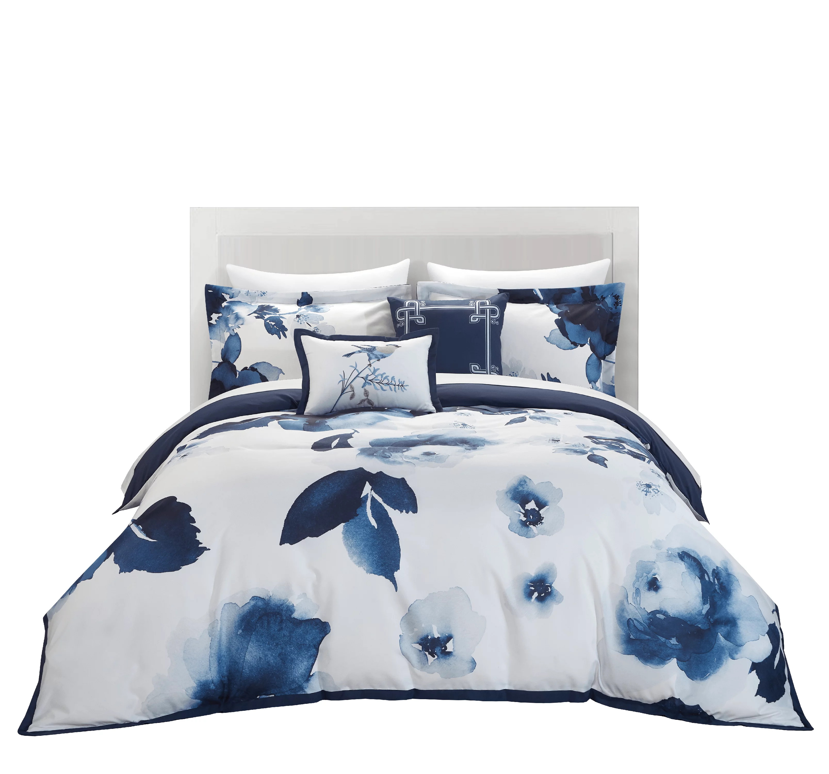 Chic Home Central Garden 9-Piece Floral Bed in a Bag Comforter Set, Queen, Blue