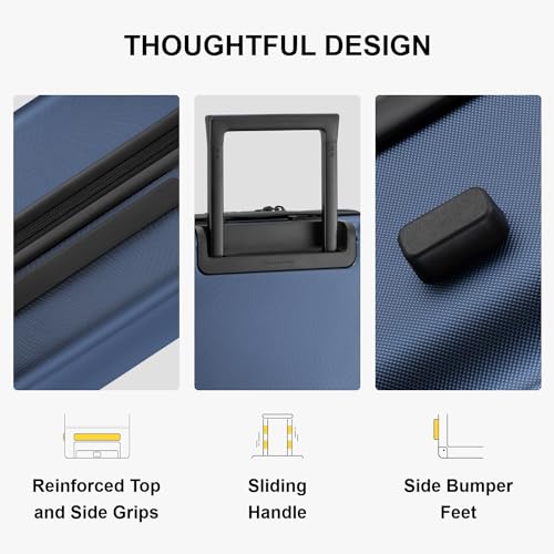 LEVEL8 Hard Shell Carry on Luggage Airline Approved, Carry-on Suitcases with Wheels, Lightweight Luminous Textured Hardside Travel Bag with Tsa Lock, 20 Inch, Black