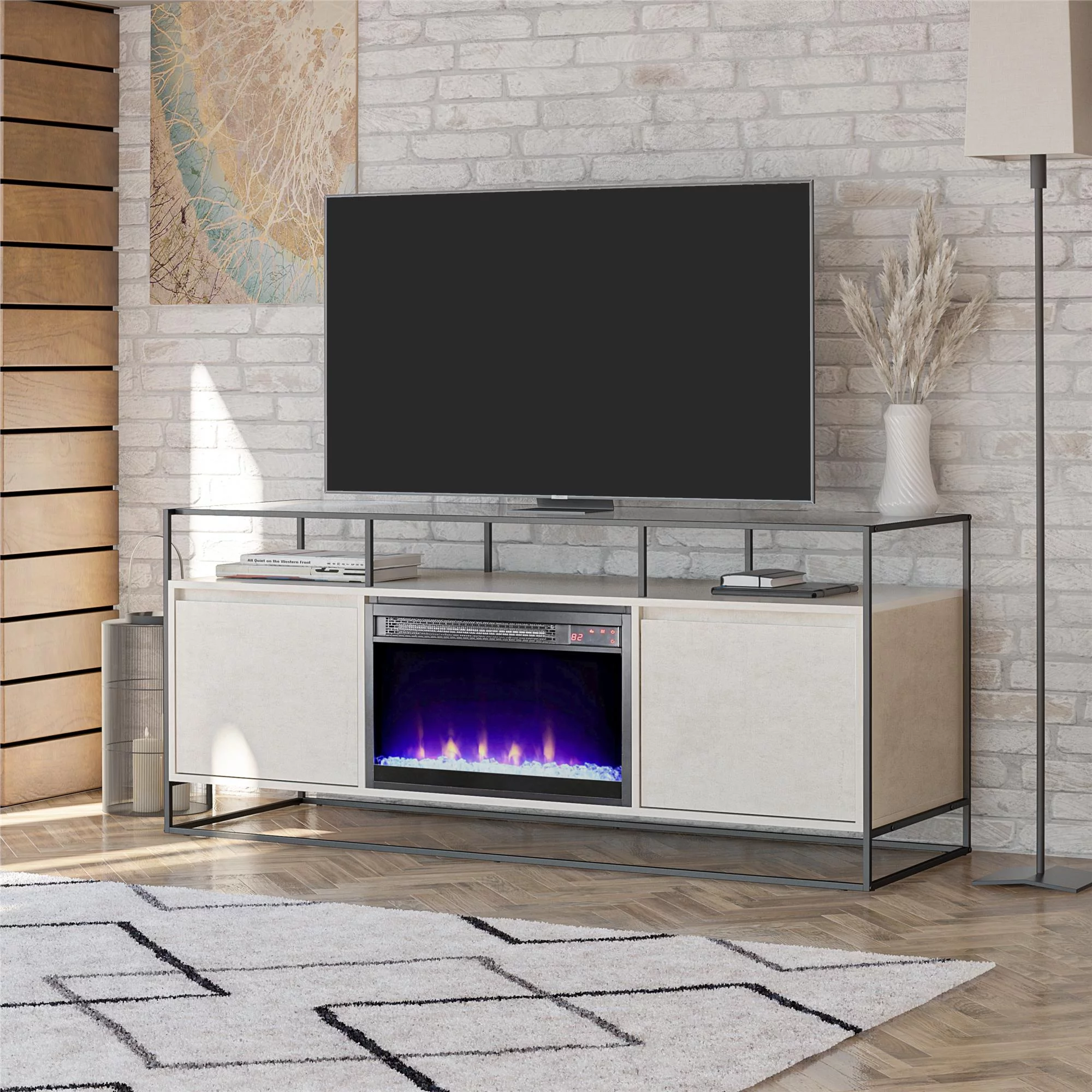 Ameriwood Home Covington Modern TV Stand and Console with Electric Fireplace for TVs up to 65