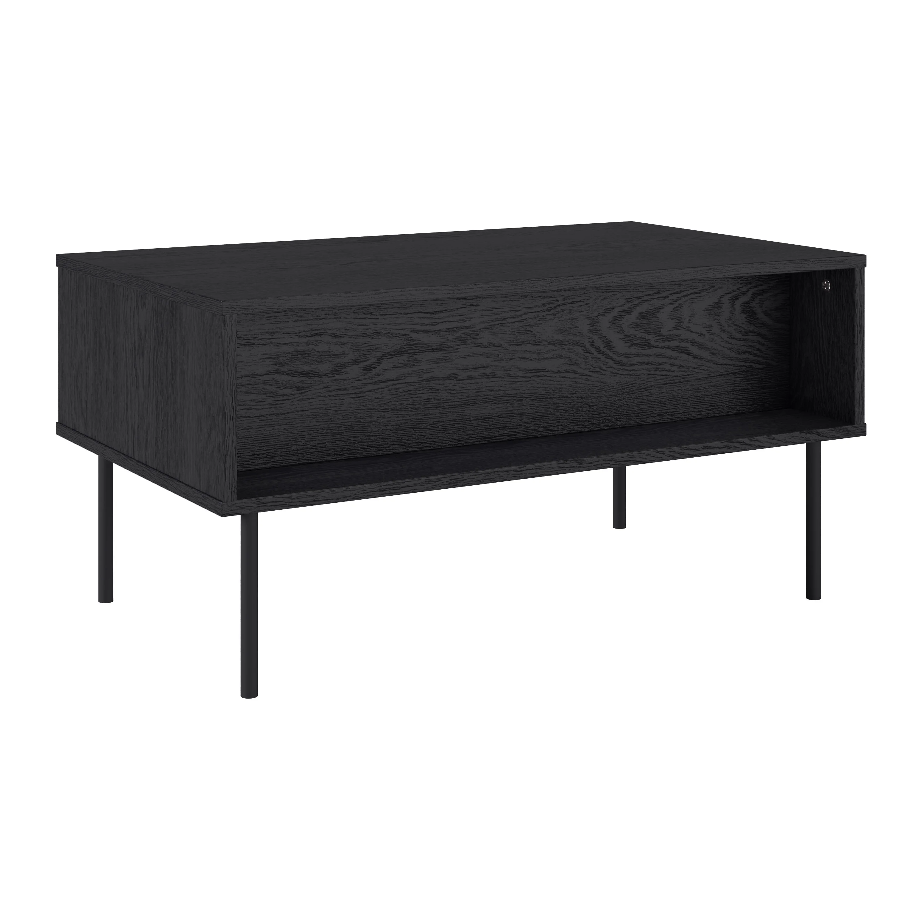 Evander Classic Black Fluted Engineered Wood Coffee Table with Metal Legs