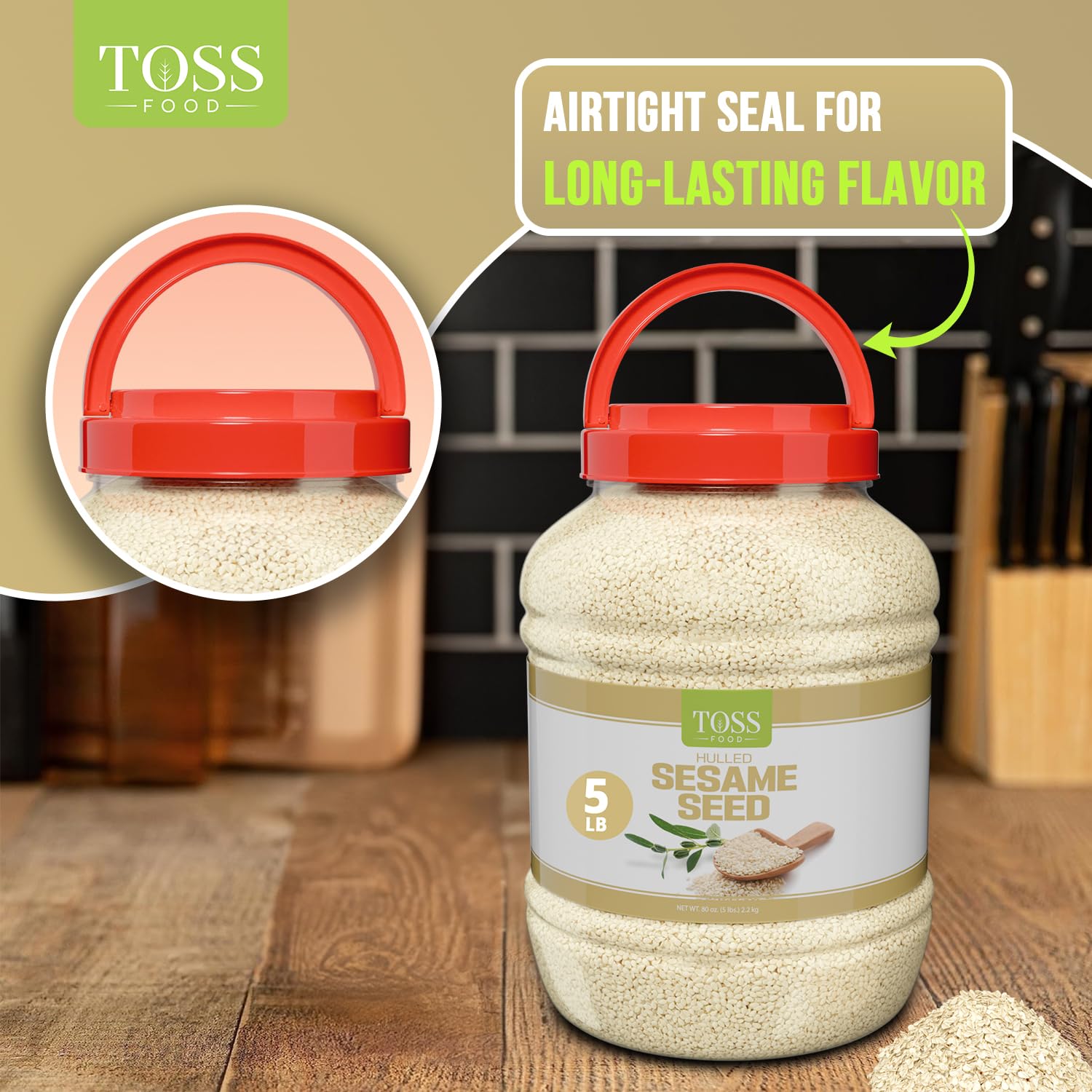 Hulled Sesame Seeds 5 LB Container - Perfect Ingredient for Homemade Tahini, Noodle Dishes, Sushi & Stir-Fries - Ideal Coating for Meat & Fish - White Sesame Seed in Bulk