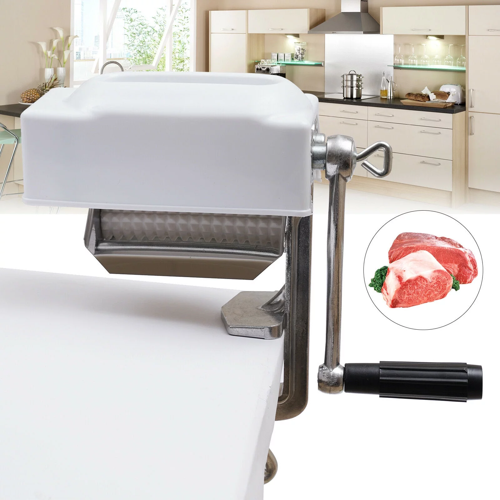 TFCFL 2-Rollers Meat tenderizing Machine cuber Meat Grinder Kitchen Tool Steak Pork Processor Needle Blade Clamp-on
