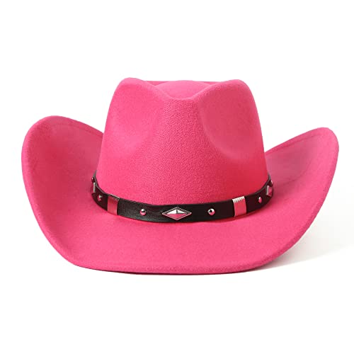 Lanzom Women Men Classic Felt Wide Brim Western Cowboy Cowgirl Hat with Belt Buckle