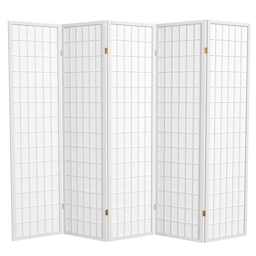 Red Lantern 6 ft. Tall Window Pane Shoji Screen-Natural-4 Panels Room Divider