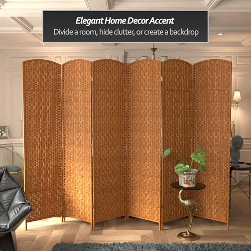 Red Lantern 7 ft. Tall Diamond Weave Dark Beige-6 Panels Room Divider