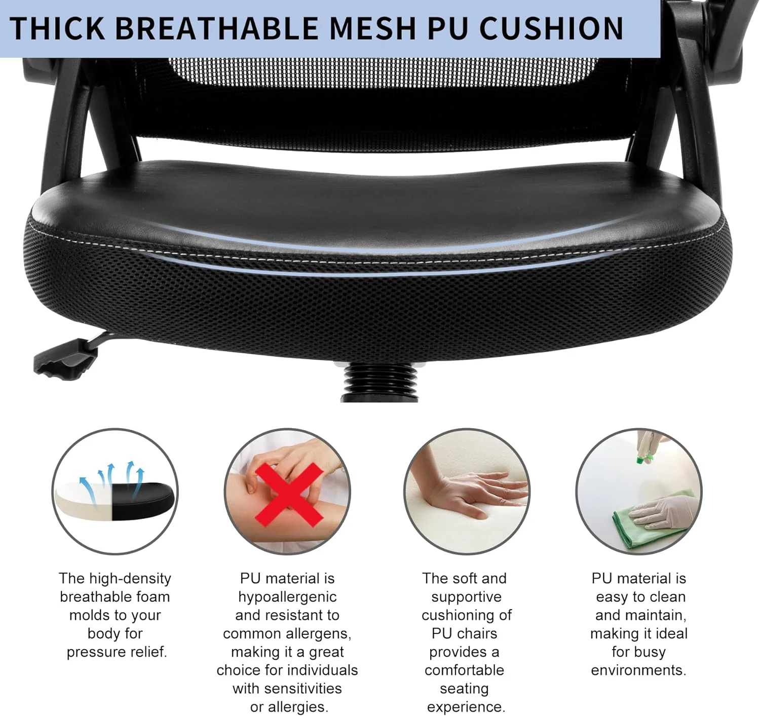 Office Chair Ergonomic Desk Chair Adjutable  Office Chair Mesh Office Chairs Swivel Computer Chair Flip-up Armrests Executive Task Chair Black