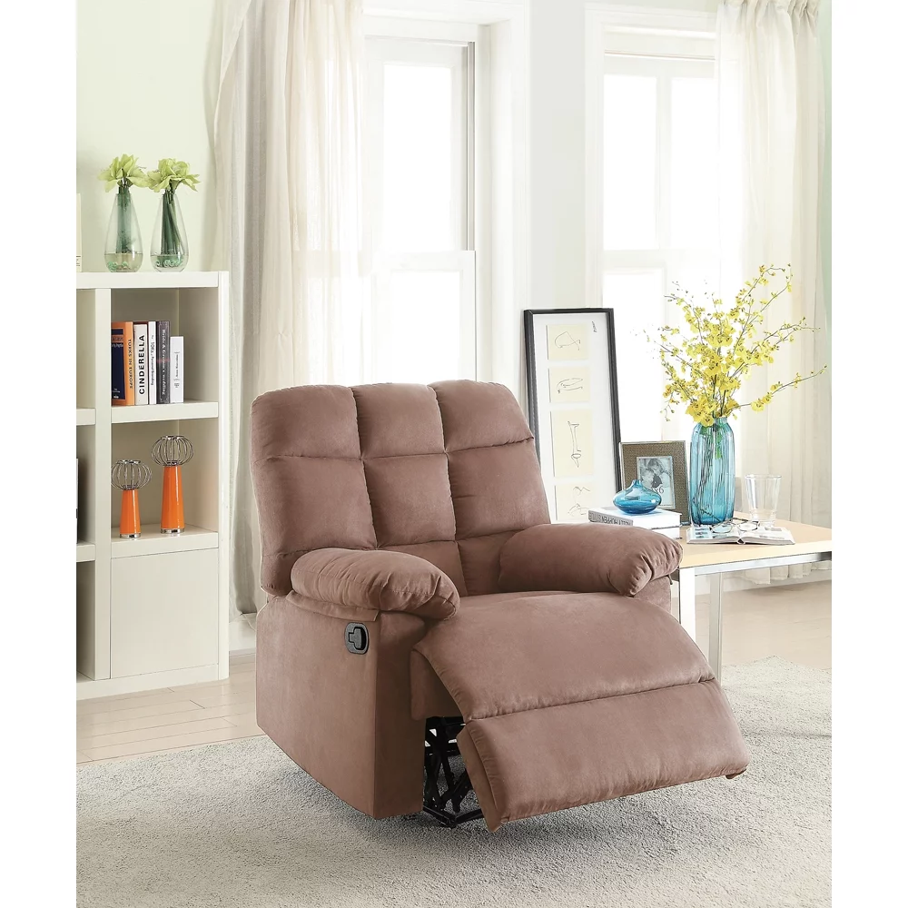 Poundex Plush Cushioned Recliner With Tufted Back And Roll Arms In Saddle Brown