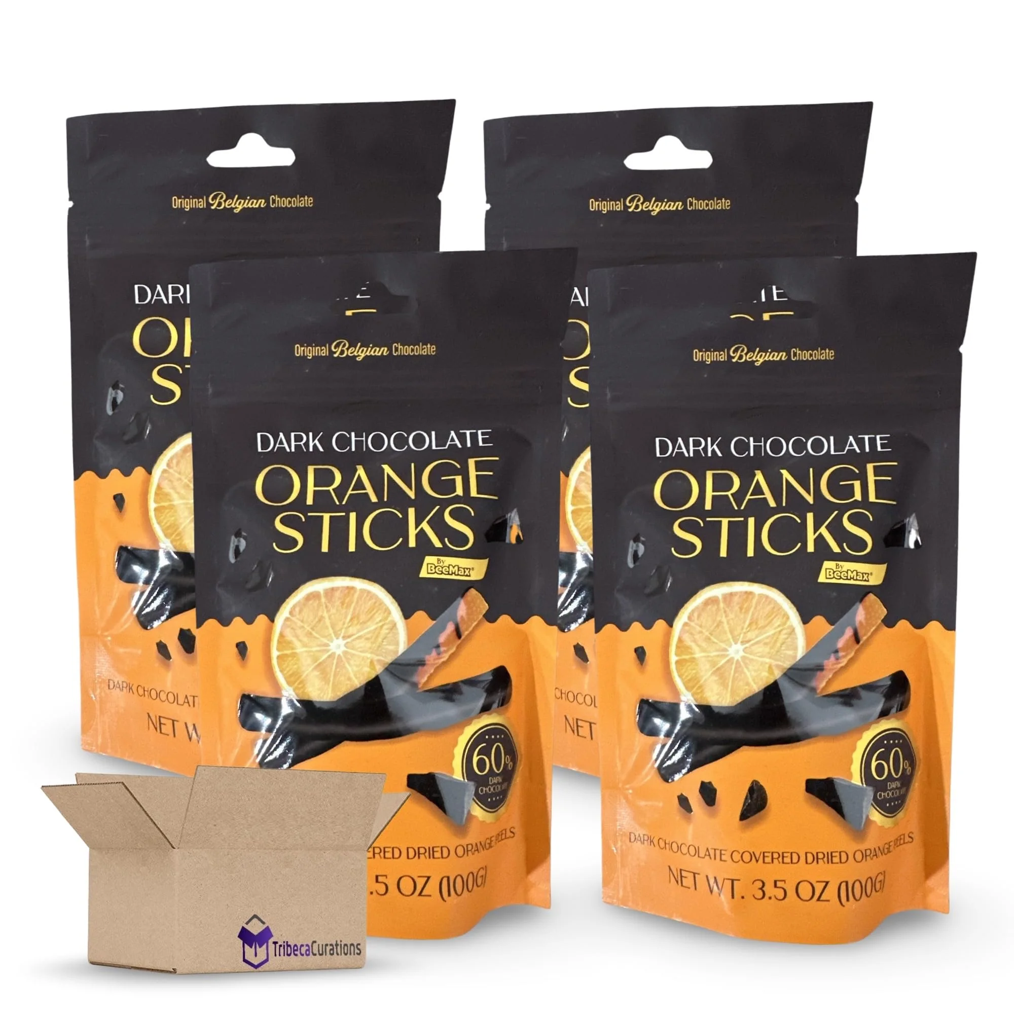 Dark Chocolate Orange Sticks Value Pack | Bundled by Tribeca Curations | 3.5 Ounce Bag | Pack of 4