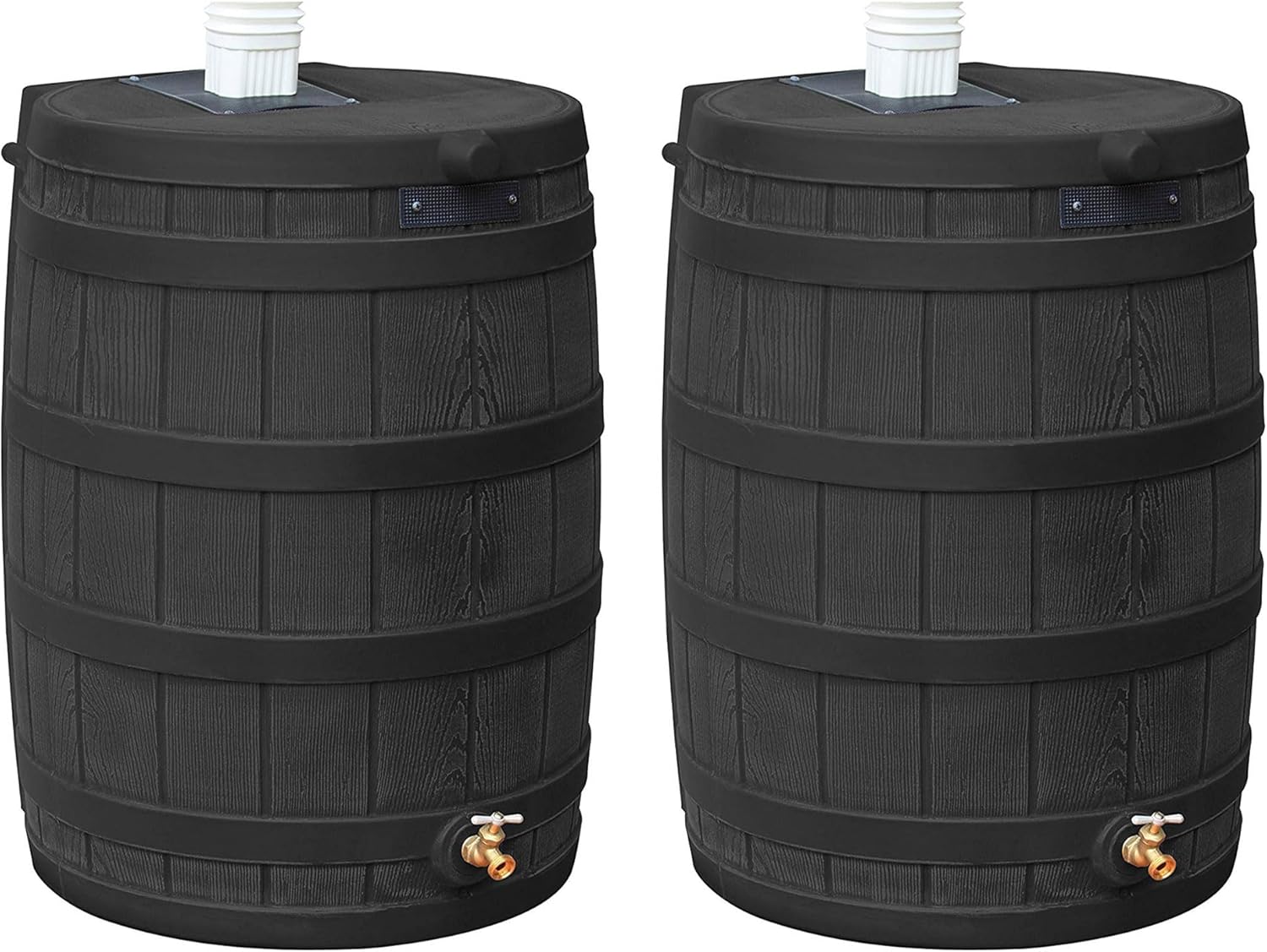 Good Ideas Rain Wizard 40 Gallon Plastic Outdoor Home Rain Water Storage Collection Barrel Drum with Brass Spigot, Black (2 Pack)