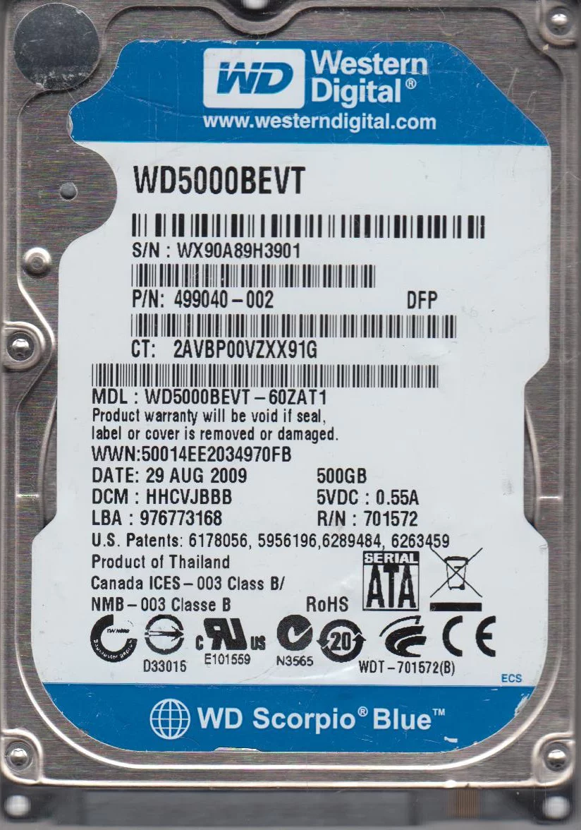 WD5000BEVT-60ZAT1, DCM HHCVJBBB, Western Digital 500GB SATA 2.5 Hard Drive