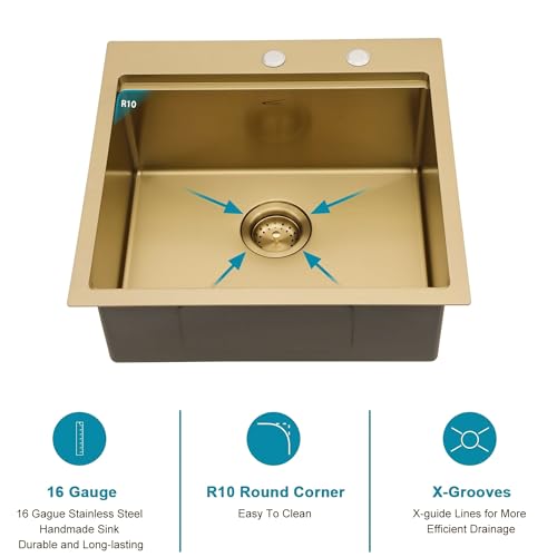 25 Inch Utility Laundry Sink Drop In 16 Gauge Stainless Steel Single Bowl Laundry Room Sink Laundry & Utility Room Kitchen Sinks 25