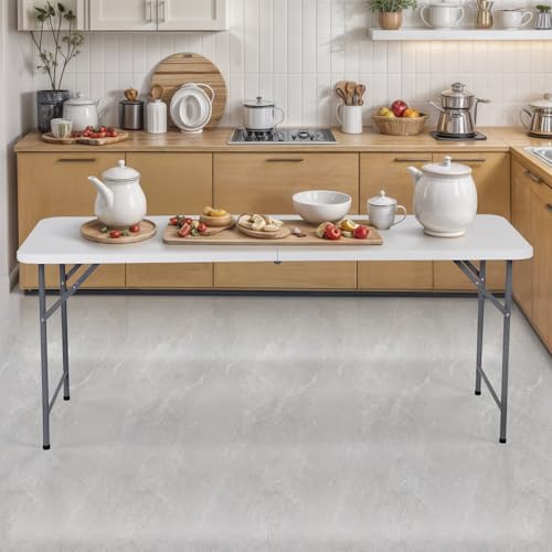 ZenStyle 3 ft Adjustable Folding Table, Indoor Outdoor Portable Plastic Dining Card Table Utility Table for Camping Dining Event Party, White (Rectangular, 30