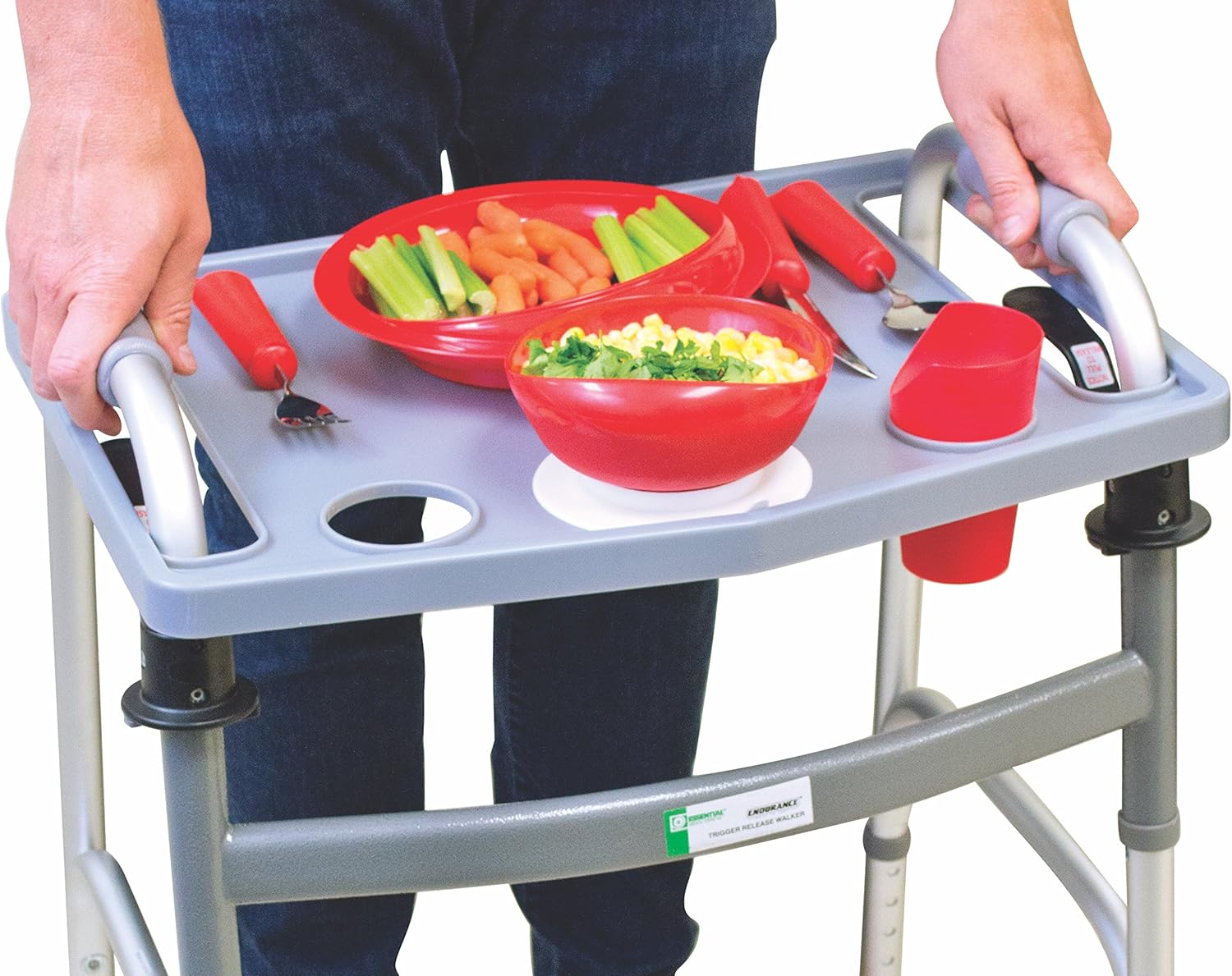 Essential Medical Supply Molded Walker Tray with Cup Holder - Perfect for Mobility and Transport, Fits Most Walkers and Provides Convenient Tray for Almost Any Folding Walker