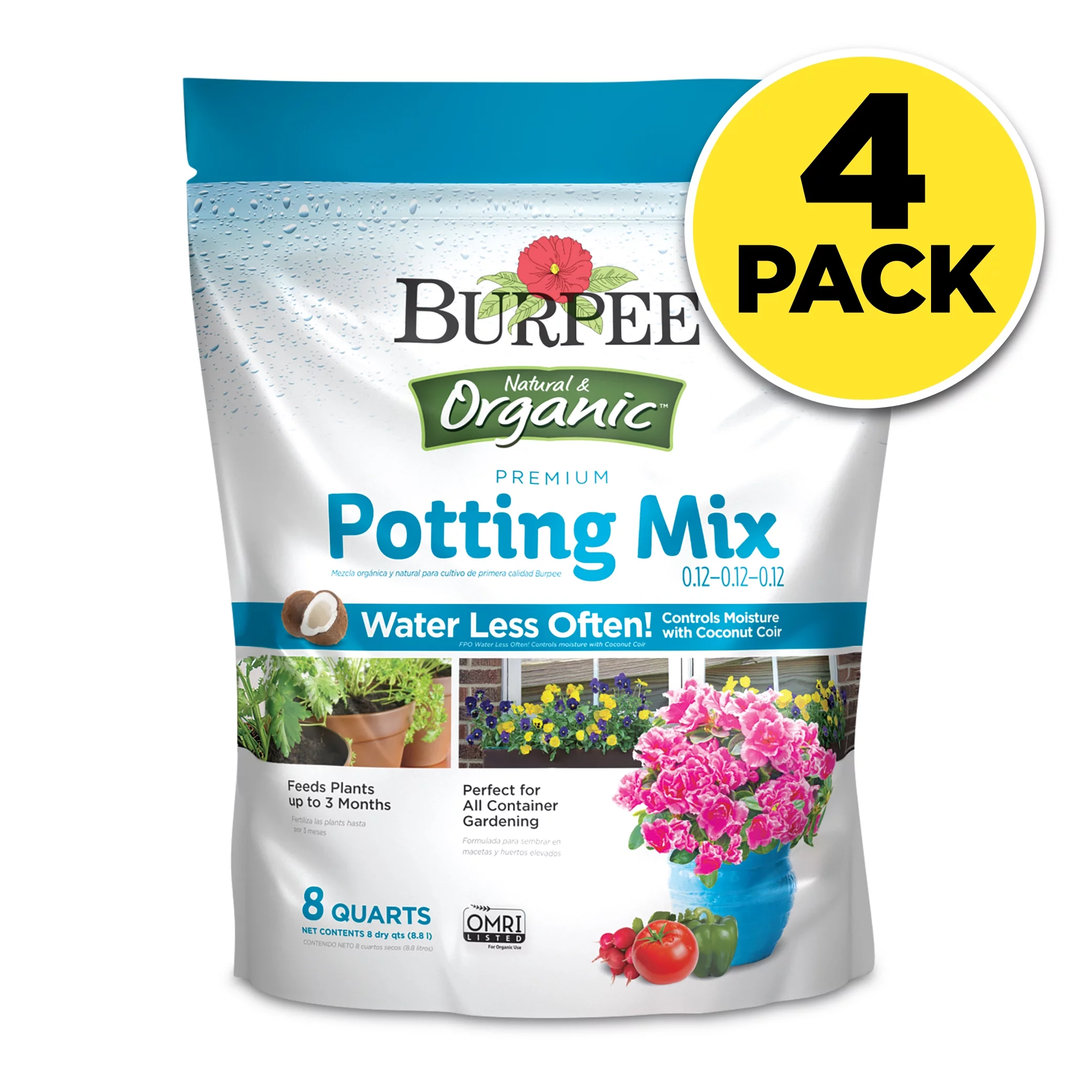 Burpee Natural & Organic 8 qt Premium Potting Mix, 4 pack