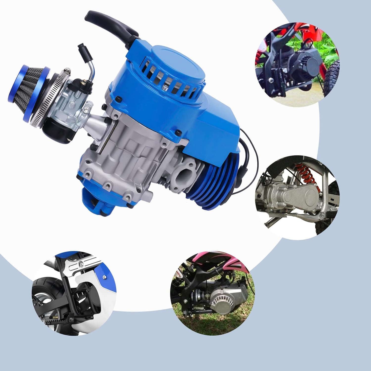 49cc 2 Stroke Racing Engine Motor, 1.8kw Single Cylinder Air-cooled Complete Engine Motor for 47cc/49cc/50cc Pocket Bike, Mini Dirt Bike, Mini ATV