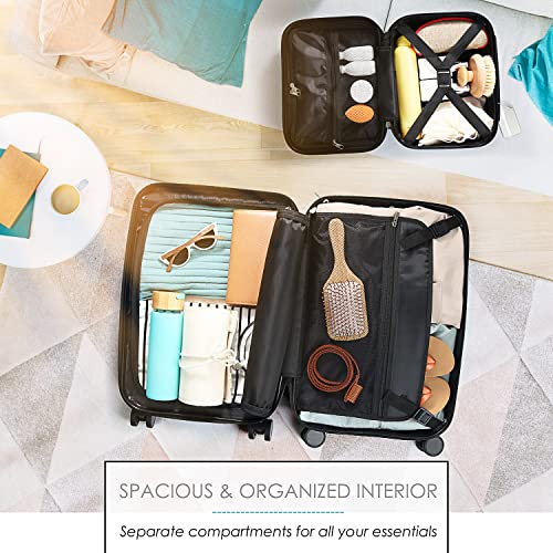 22 Inch Carry On Luggage 22x14x9 Airline Approved, Carry On Suitcase with Wheels, Hard-shell Carry-on Luggage, Durable Luggage Carry-On, Black Small Suitcase with Cosmetic Case