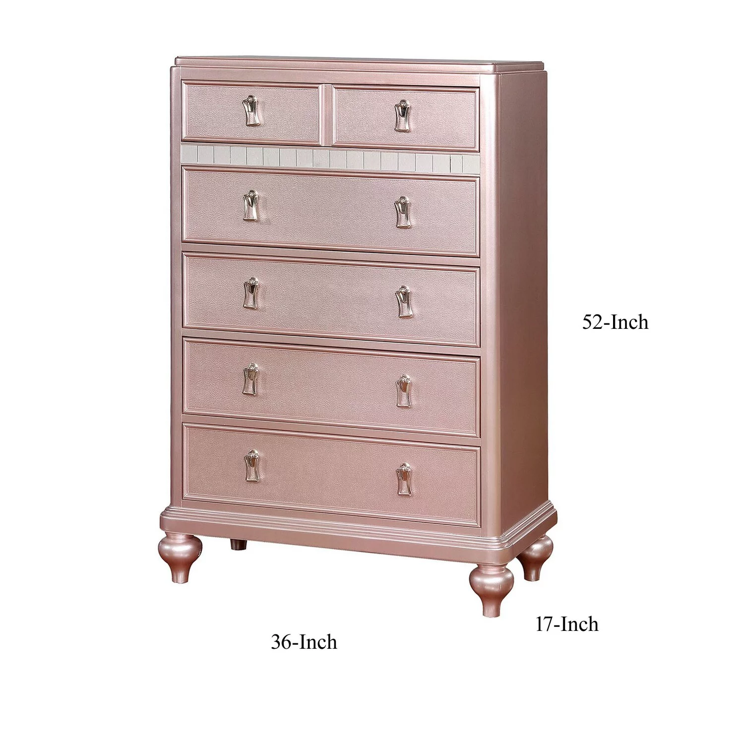 Benzara Five Drawers Contemporary Solid Wood Chest With Mirror Accent, Pink