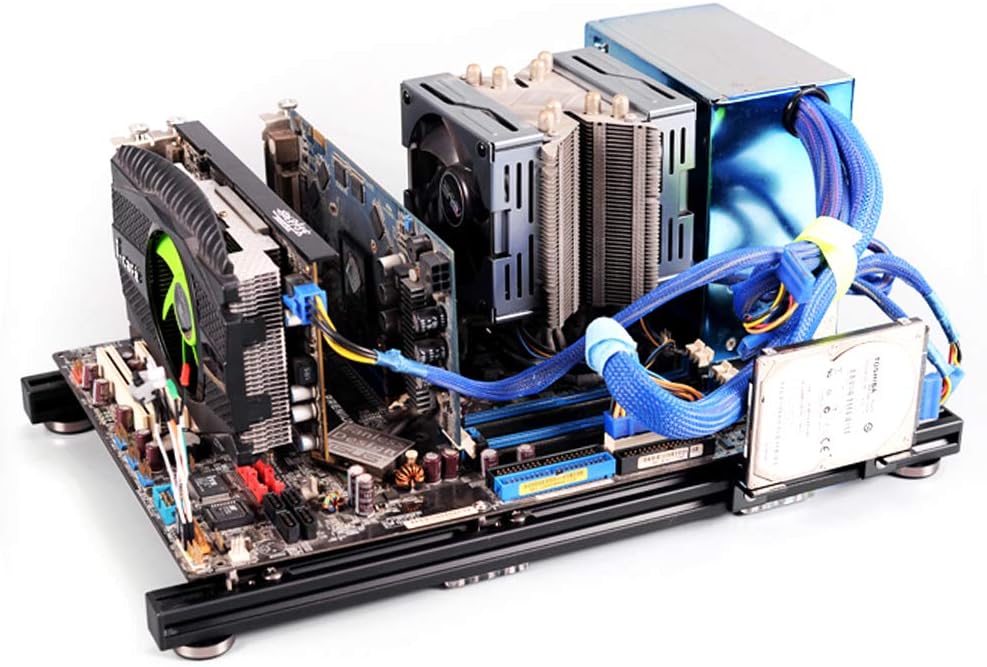 ITX (17 x 17cm) ATX MATX PC Motherboard Case Frame, Open Bare Metal Air Water Cooling Fan Stand Chassic Test Bench Vertical Rack Computer Board Overclocking Heat Dissipation(Vertical Black)