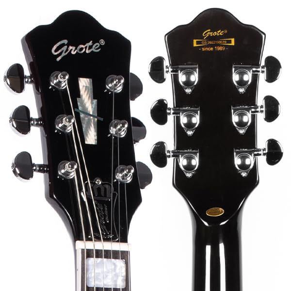 GROTE Jazz Electric Guitar Semi-Hollow Body Trapeze Tailpiece Bridge Guitar Gig Bag (Black)