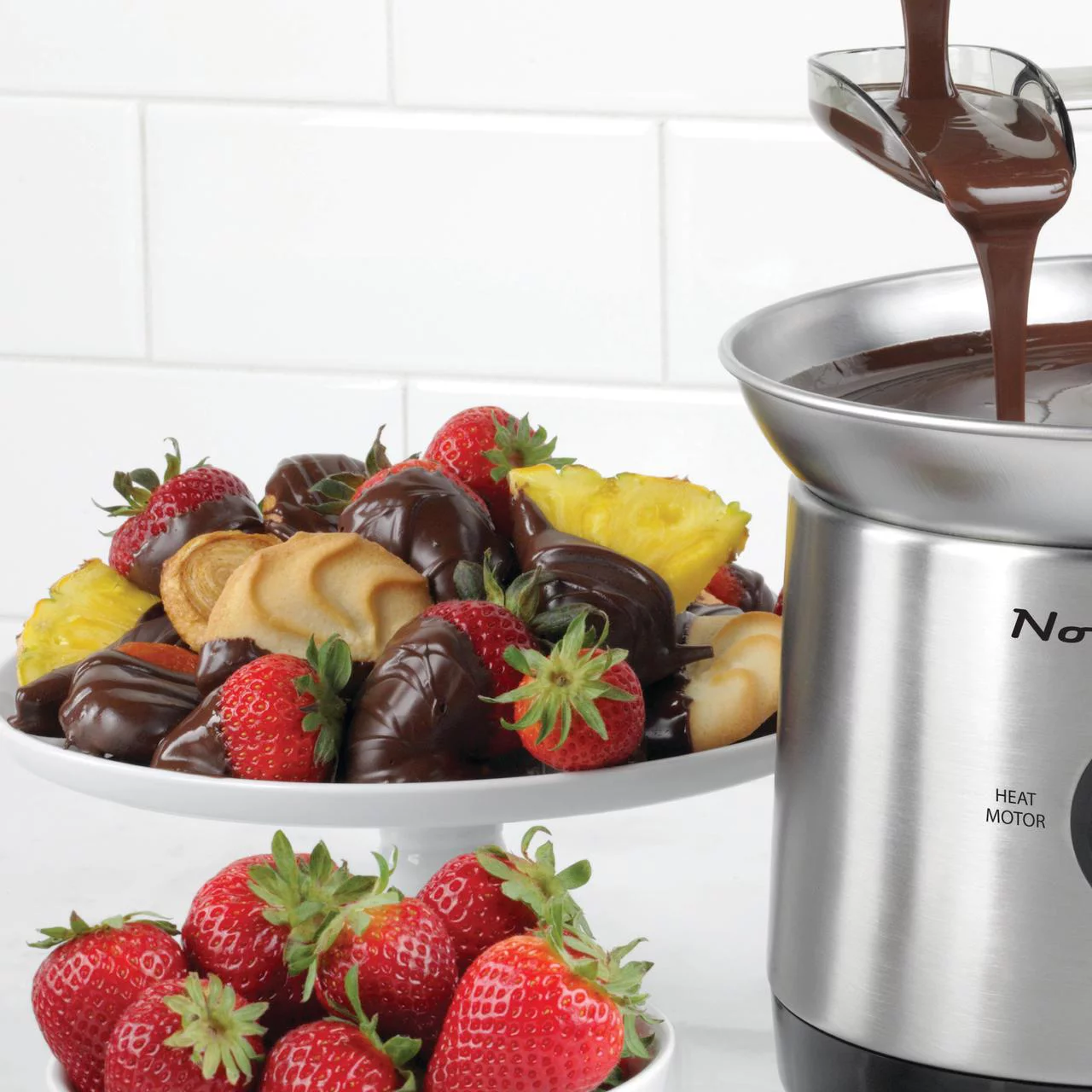 Nostalgia 4-Tier Auger-Style Chocolate Fondue Fountain Stainless Steel Fondue Pot, 32 Oz