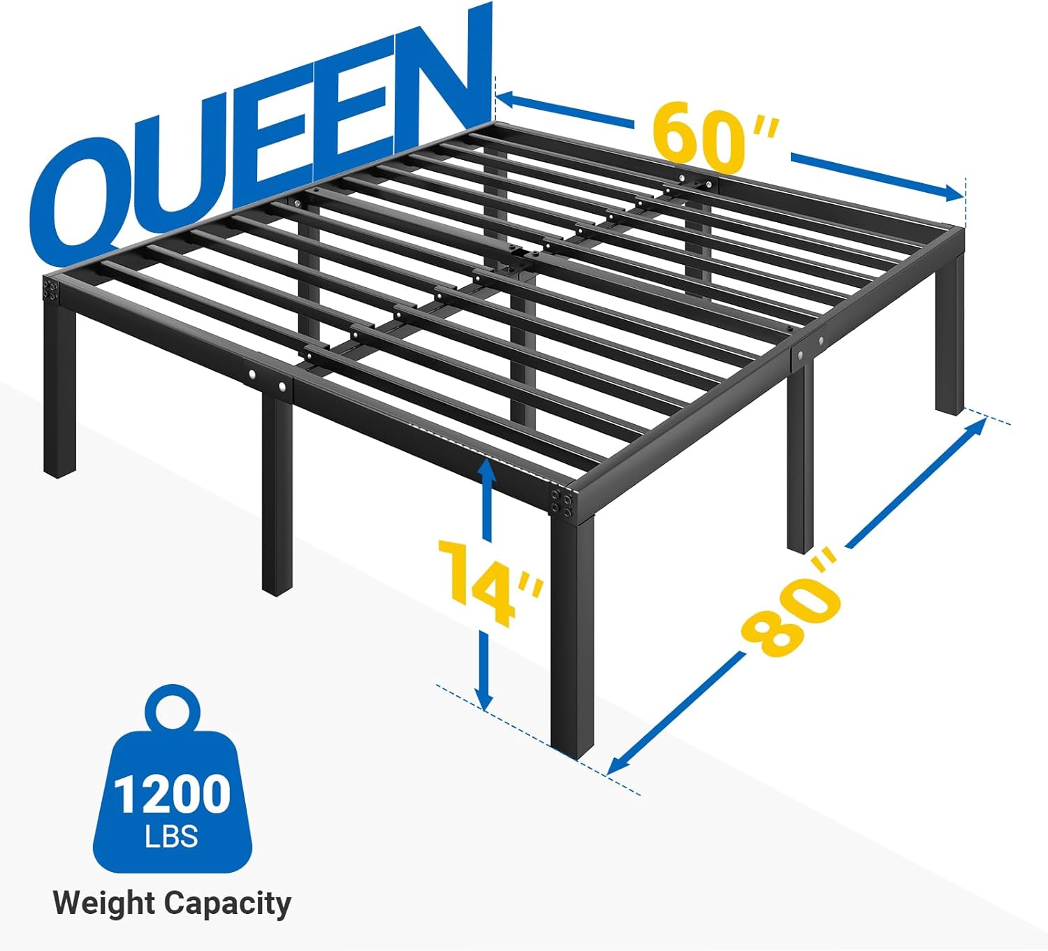 Avenco Queen Bed Frame - 14 Inch Sturdy Platform Bed Frame Queen Size with Storage Space Under Bed, Heavy Duty Steel Slat Support, Easy Assembly, Noise Free