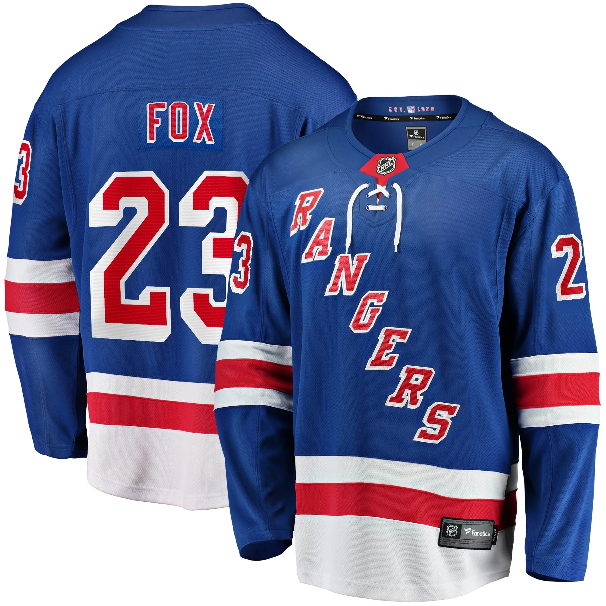 Men's Fanatics Branded Adam Fox Blue New York Rangers Home Breakaway Replica Jersey