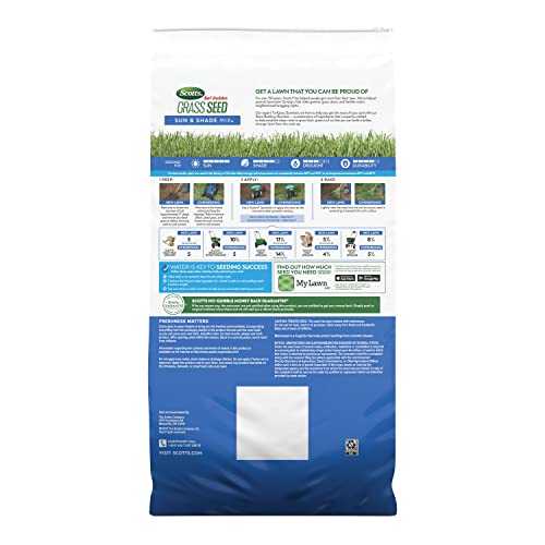 Scotts Turf Builder Grass Seed Sun & Shade Mix with Fertilizer and Soil Improver, Thrives in Many Conditions, 5.6 lbs.