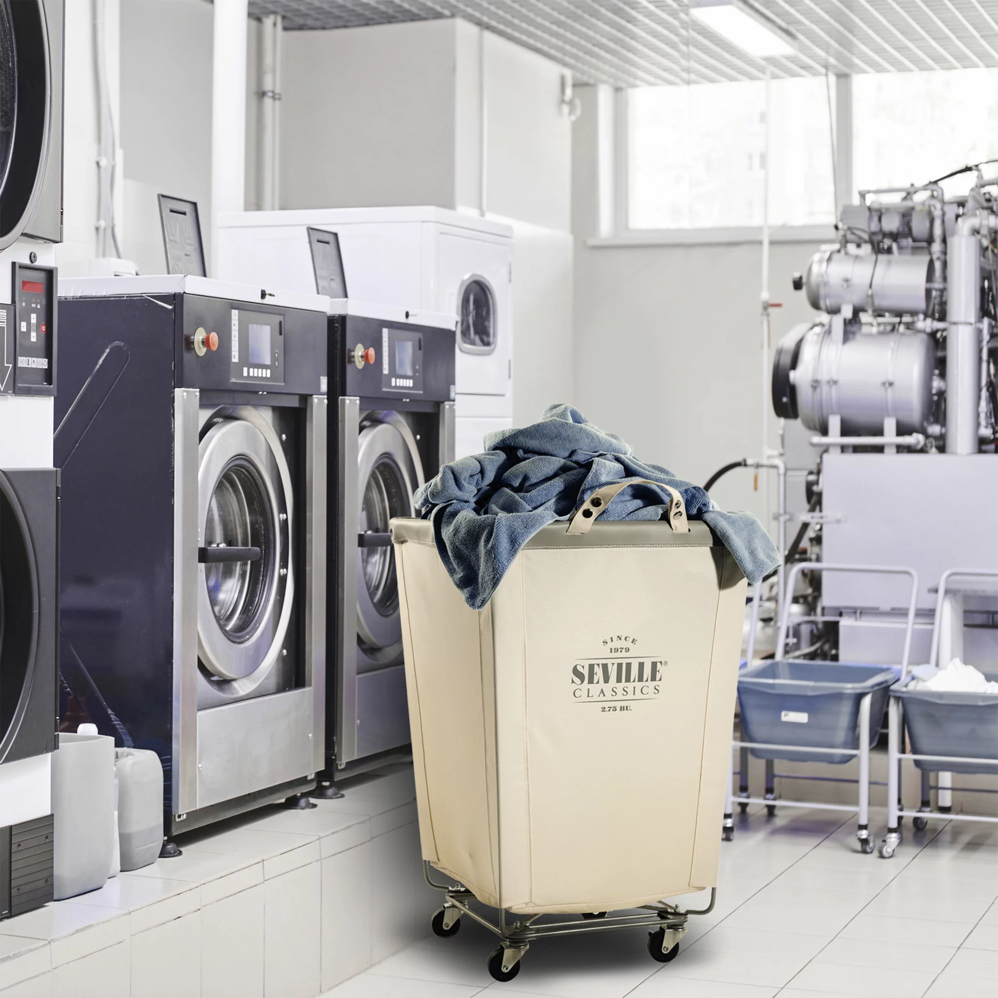 Seville Classics Commercial Heavy-Duty Canvas Laundry Basket Hamper with Wheels, 18.25